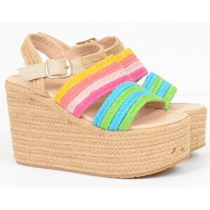 Mimar Women's 7 Colorful Rainbow Platform Espadrille Wedge Summer Vacay Sandals